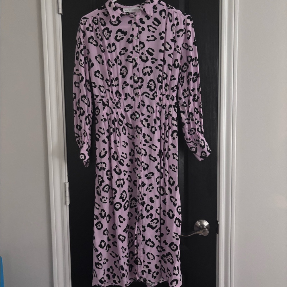Chic Long Sleeve Leopard Print Dress in Purple